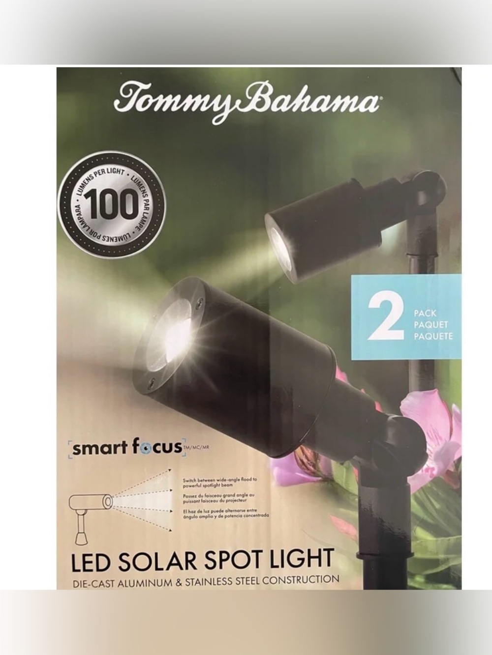 Tommy Bahama Solar Spotlight 100 Lumen 2 Pack LED Outdoor Light Waterproof